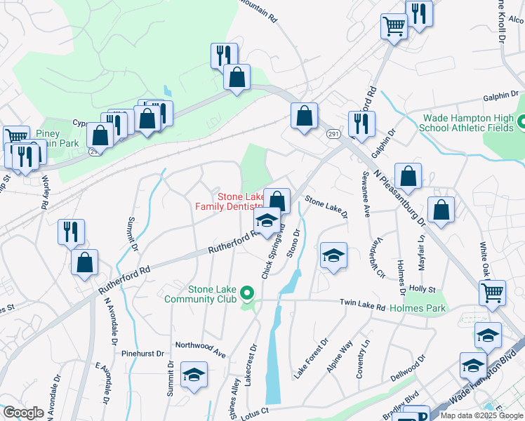 map of restaurants, bars, coffee shops, grocery stores, and more near 6 Broughton Drive in Greenville