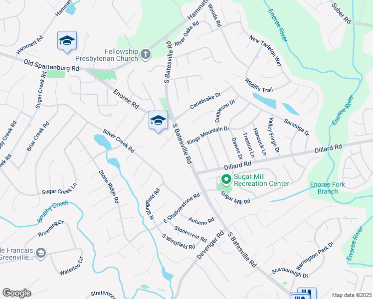 map of restaurants, bars, coffee shops, grocery stores, and more near 403 South Batesville Road in Greer