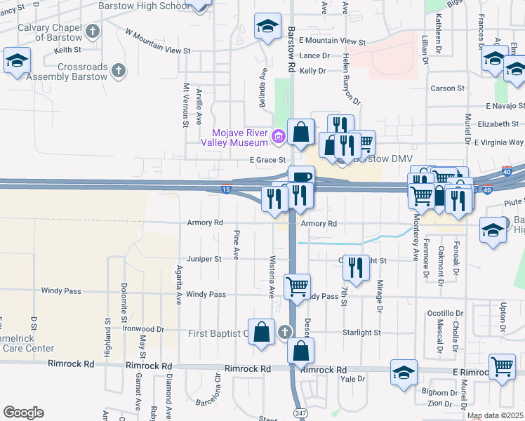 map of restaurants, bars, coffee shops, grocery stores, and more near 2nd Street in Barstow