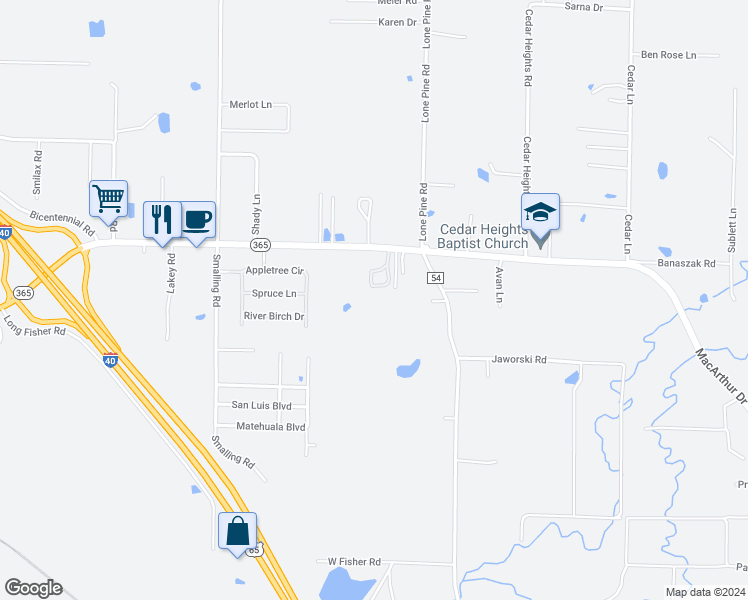 map of restaurants, bars, coffee shops, grocery stores, and more near 14418 McHenry Circle in North Little Rock
