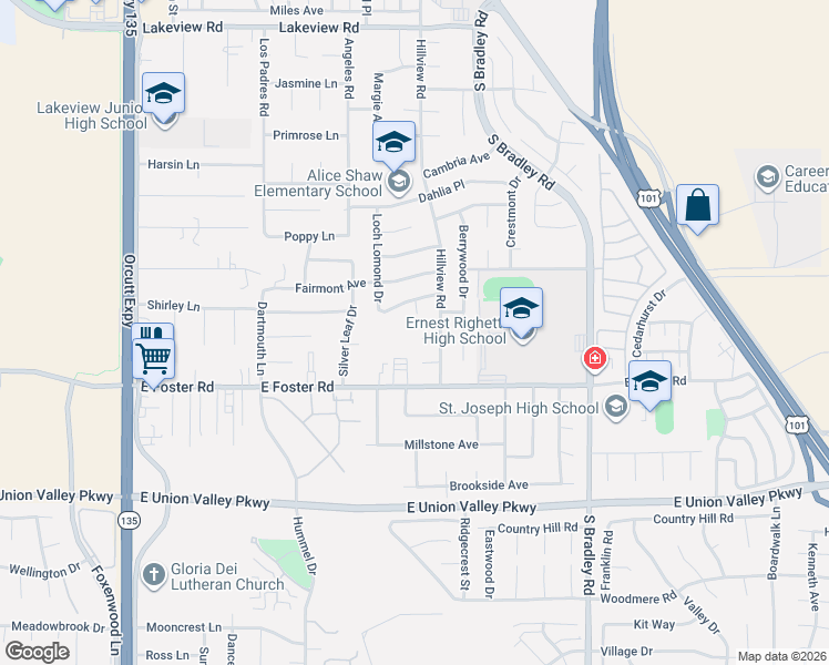 map of restaurants, bars, coffee shops, grocery stores, and more near 801 Lucinda Court in Santa Maria