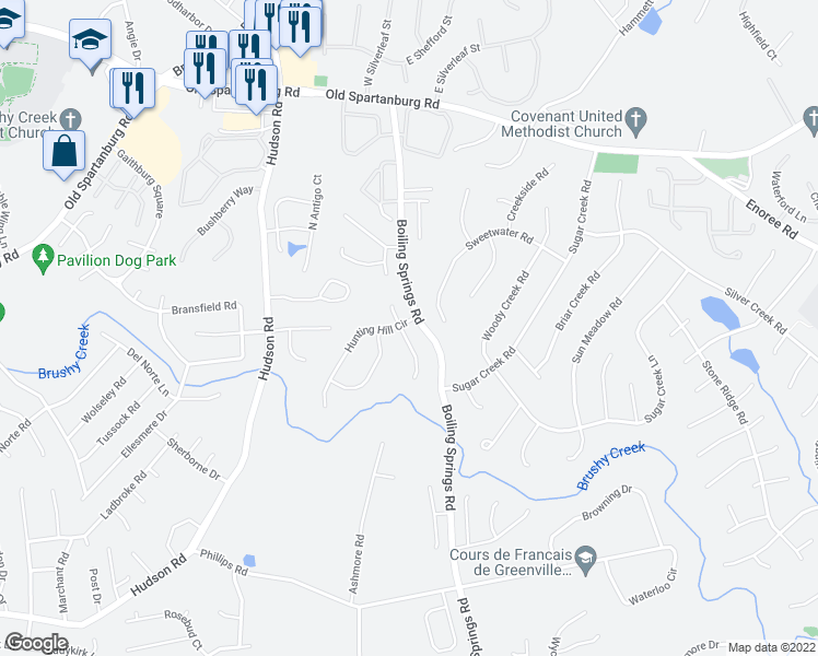 map of restaurants, bars, coffee shops, grocery stores, and more near 201 South Lady Slipper Lane in Greer