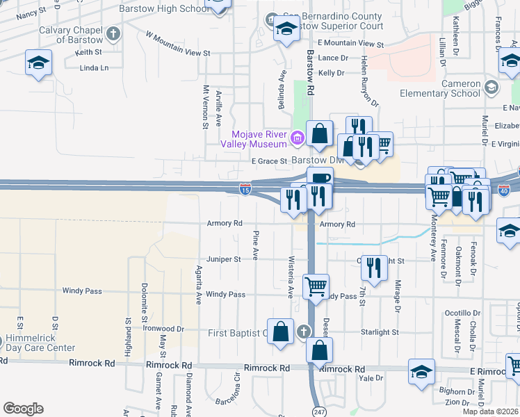 map of restaurants, bars, coffee shops, grocery stores, and more near 931 Pine Avenue in Barstow