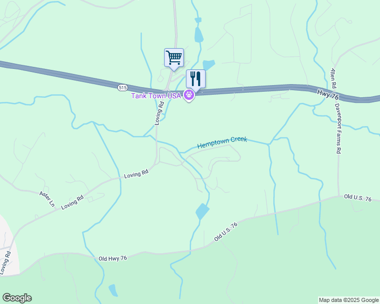 map of restaurants, bars, coffee shops, grocery stores, and more near 1130 Loving Road in Morganton
