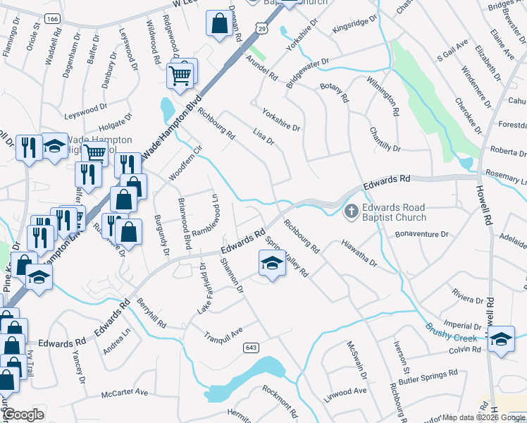 map of restaurants, bars, coffee shops, grocery stores, and more near 138 Richbourg Road in Greenville