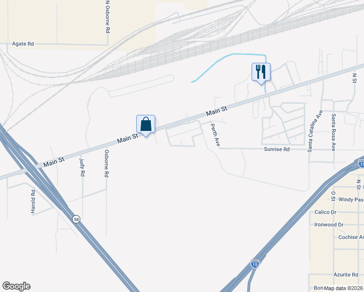 map of restaurants, bars, coffee shops, grocery stores, and more near Norwich Avenue in Barstow