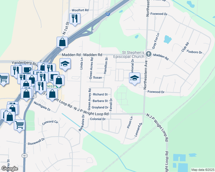 map of restaurants, bars, coffee shops, grocery stores, and more near 1024 Ferrell Drive in Jacksonville