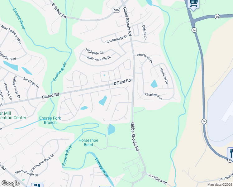 map of restaurants, bars, coffee shops, grocery stores, and more near 107 Gladstone Way in Greer