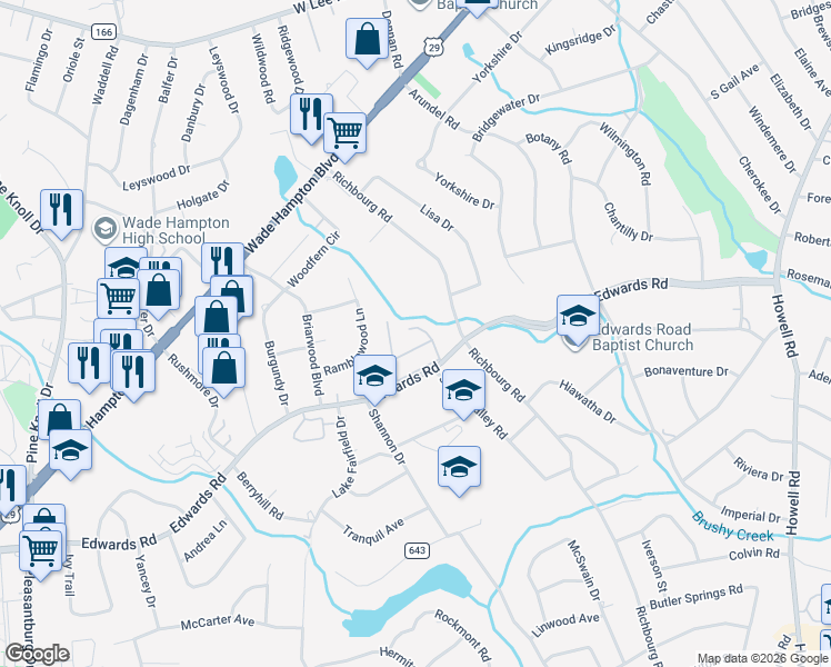 map of restaurants, bars, coffee shops, grocery stores, and more near 138 Richbourg Road in Greenville