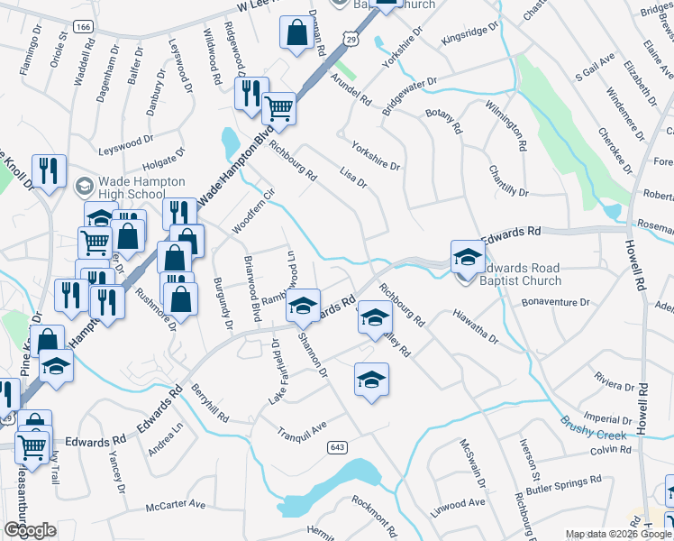 map of restaurants, bars, coffee shops, grocery stores, and more near 138 Richbourg Road in Greenville