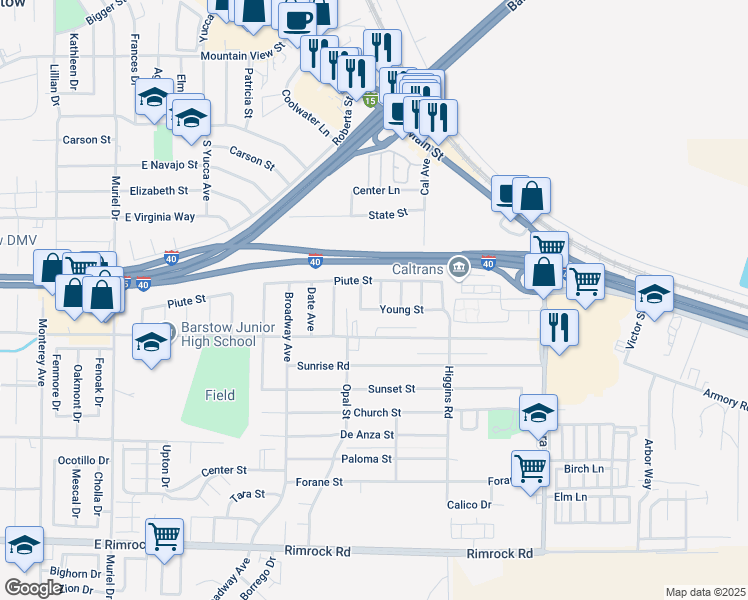 map of restaurants, bars, coffee shops, grocery stores, and more near 312 Del Mar Avenue in Barstow