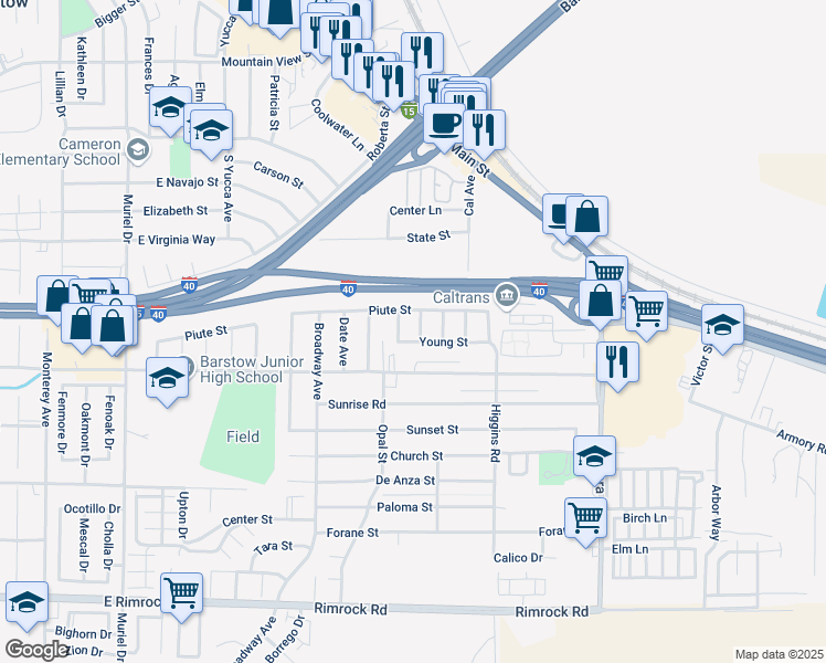 map of restaurants, bars, coffee shops, grocery stores, and more near 312 Del Mar Avenue in Barstow