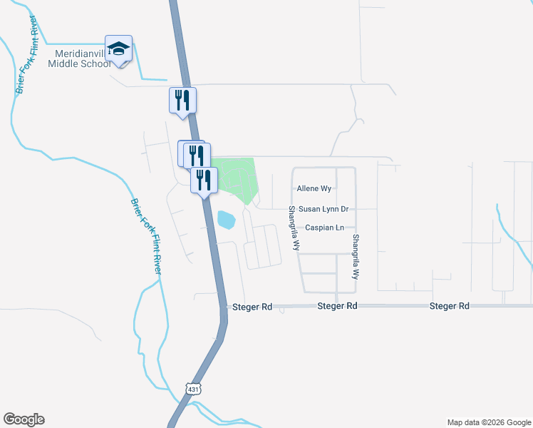 map of restaurants, bars, coffee shops, grocery stores, and more near 276 Susan Lynn Drive in Meridianville