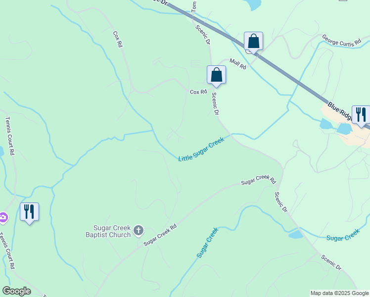 map of restaurants, bars, coffee shops, grocery stores, and more near 76 Bevan Lane East in Blue Ridge
