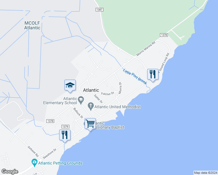 map of restaurants, bars, coffee shops, grocery stores, and more near 376 Shell Road in Atlantic