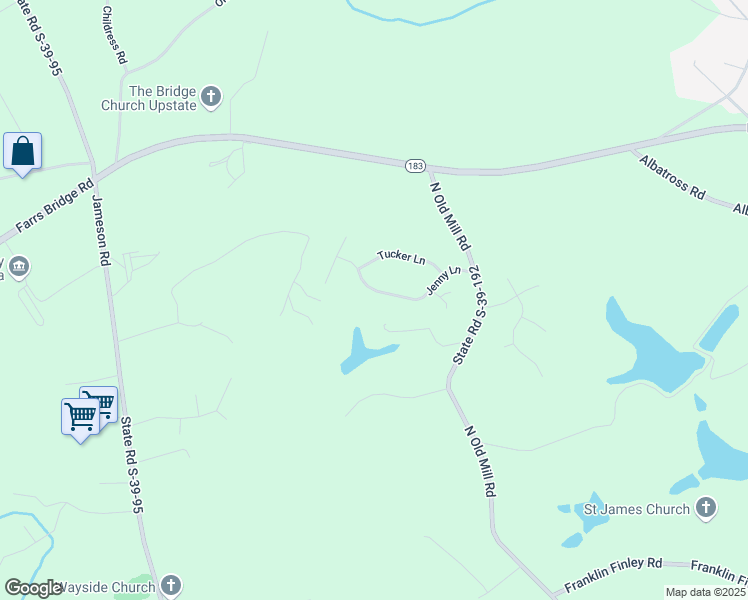 map of restaurants, bars, coffee shops, grocery stores, and more near 241 Jenny Lane in Easley
