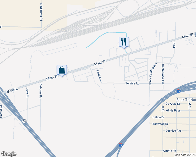 map of restaurants, bars, coffee shops, grocery stores, and more near 228 Perth Avenue in Barstow