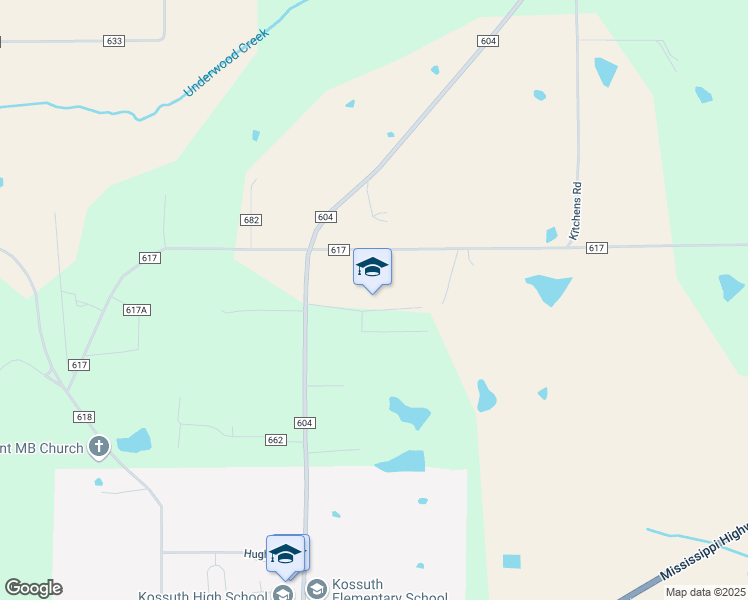 map of restaurants, bars, coffee shops, grocery stores, and more near 15 County Road 604 in Corinth