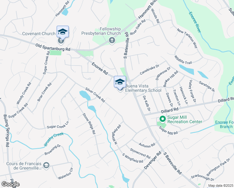 map of restaurants, bars, coffee shops, grocery stores, and more near 310 South Batesville Road in Greer
