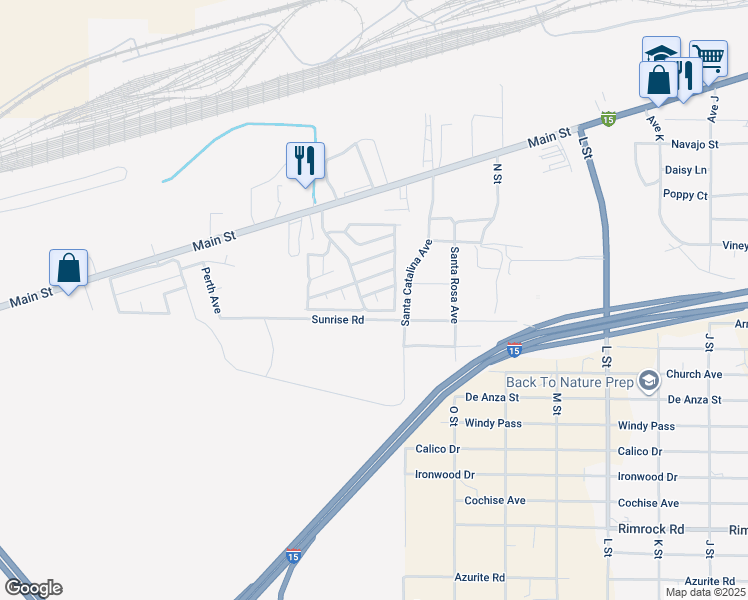 map of restaurants, bars, coffee shops, grocery stores, and more near 2494 Main Street in Barstow