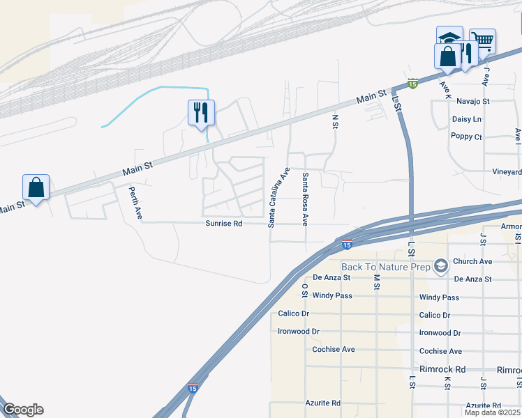 map of restaurants, bars, coffee shops, grocery stores, and more near 2494 Main Street in Barstow