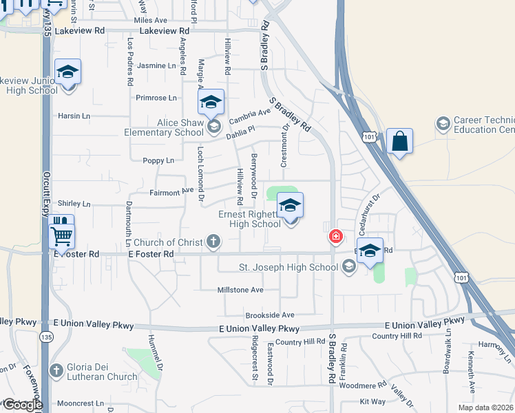 map of restaurants, bars, coffee shops, grocery stores, and more near 4008 Berrywood Drive in Santa Maria