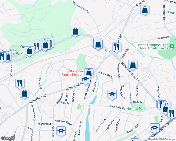 map of restaurants, bars, coffee shops, grocery stores, and more near 14 Cool Springs Drive in Greenville