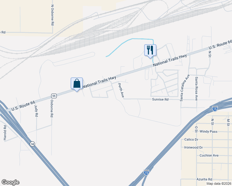 map of restaurants, bars, coffee shops, grocery stores, and more near 225 Woodham Avenue in Barstow