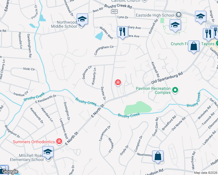 map of restaurants, bars, coffee shops, grocery stores, and more near 9 Cunningham Road in Taylors