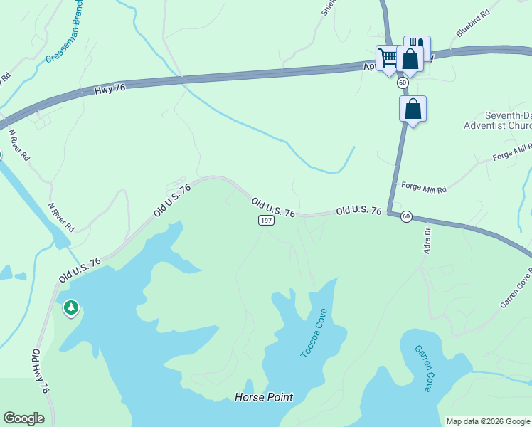 map of restaurants, bars, coffee shops, grocery stores, and more near 7430 Old Highway 76 in Morganton
