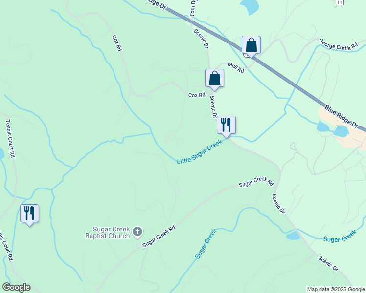map of restaurants, bars, coffee shops, grocery stores, and more near 76 Bevan Lane East in Blue Ridge