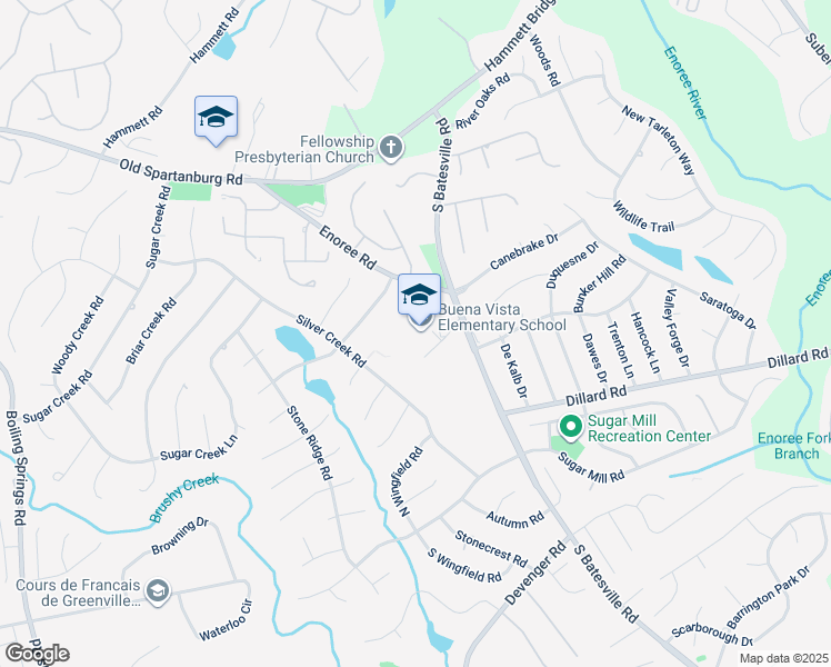 map of restaurants, bars, coffee shops, grocery stores, and more near 310 South Batesville Road in Greer
