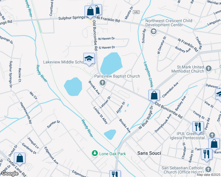map of restaurants, bars, coffee shops, grocery stores, and more near 6 Latimer Street in Greenville