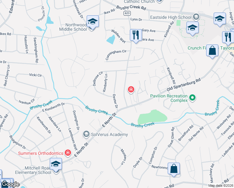 map of restaurants, bars, coffee shops, grocery stores, and more near 9 Cunningham Road in Taylors