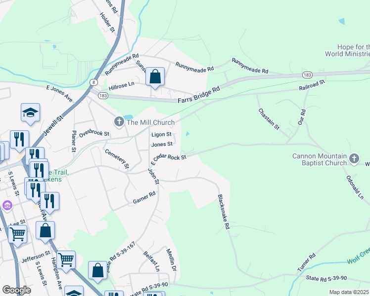 map of restaurants, bars, coffee shops, grocery stores, and more near 847 East Cedar Rock Street in Pickens