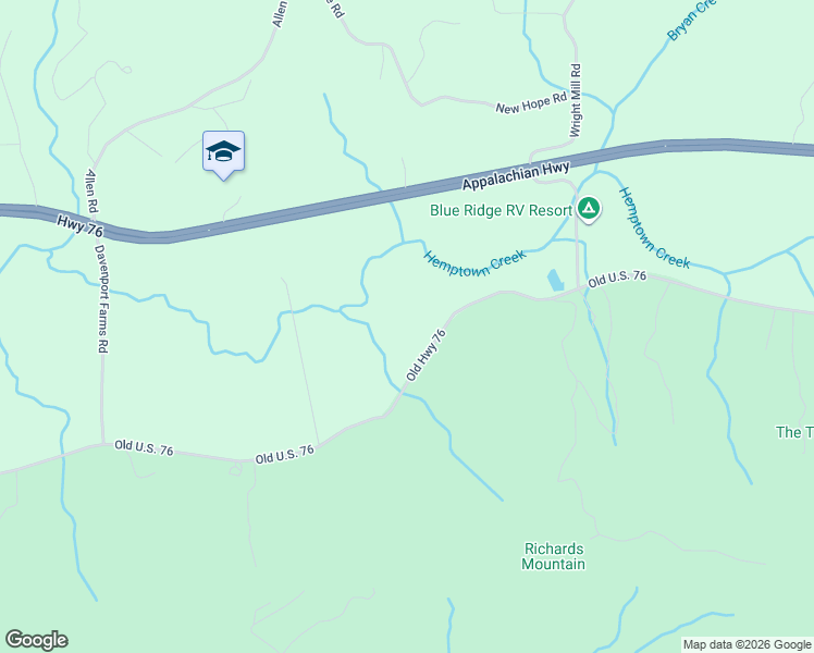 map of restaurants, bars, coffee shops, grocery stores, and more near 12081 Old Highway 76 in Morganton