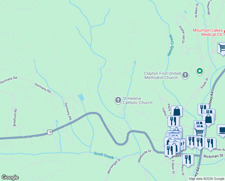 map of restaurants, bars, coffee shops, grocery stores, and more near in Clayton