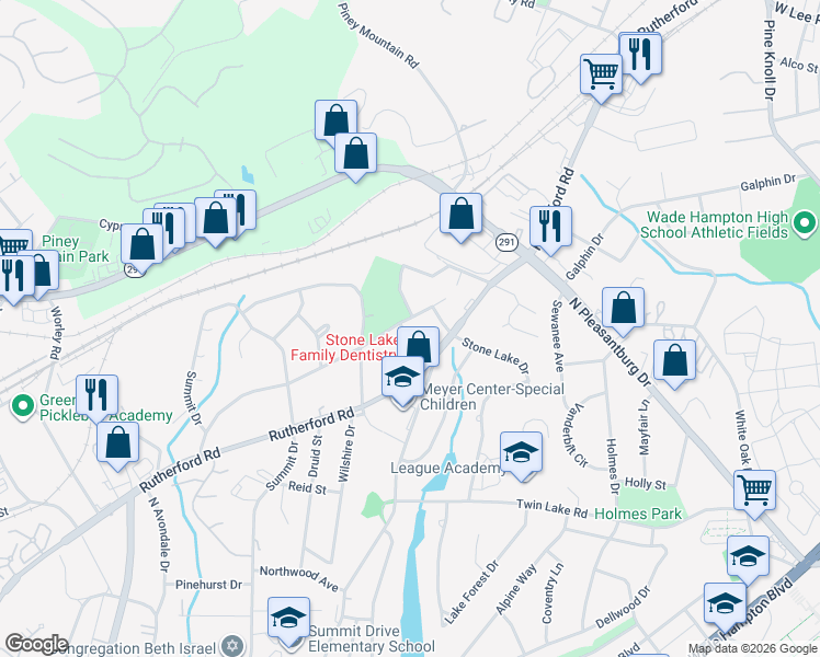 map of restaurants, bars, coffee shops, grocery stores, and more near 14 Cool Springs Drive in Greenville