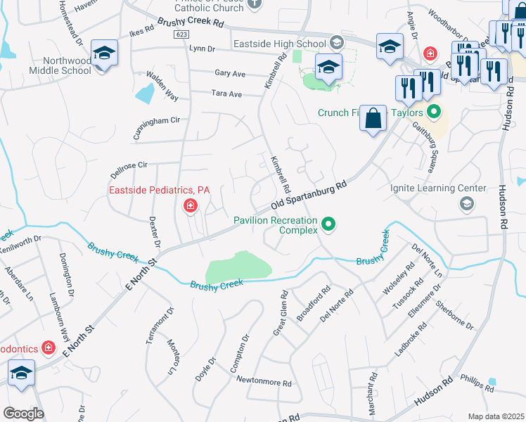 map of restaurants, bars, coffee shops, grocery stores, and more near 4699 Old Spartanburg Road in Taylors