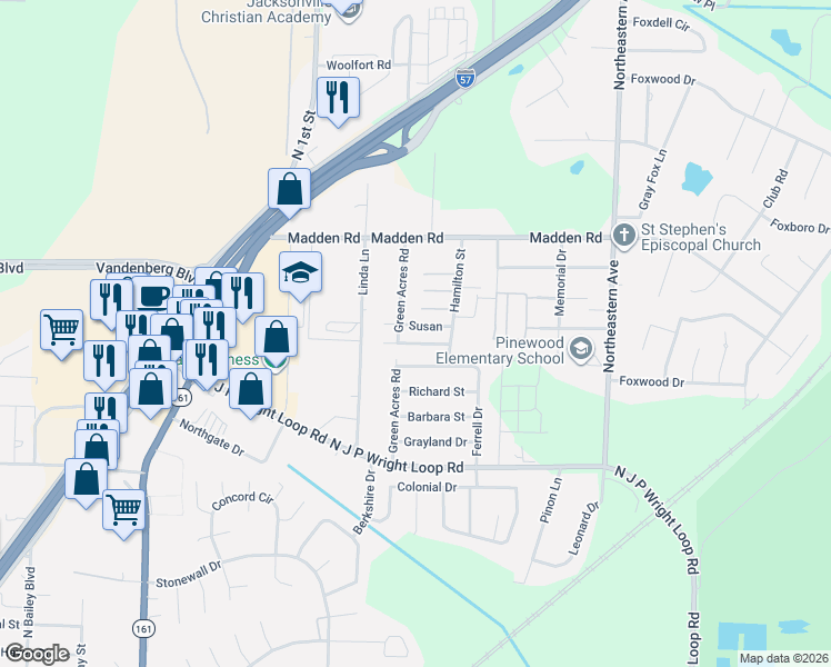 map of restaurants, bars, coffee shops, grocery stores, and more near 41 Centhia Street in Jacksonville
