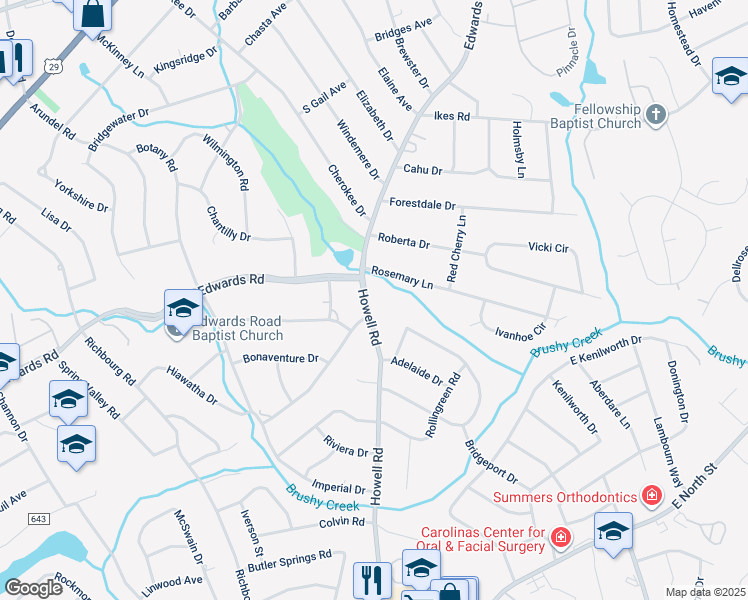 map of restaurants, bars, coffee shops, grocery stores, and more near 5 Howell Road in Greenville