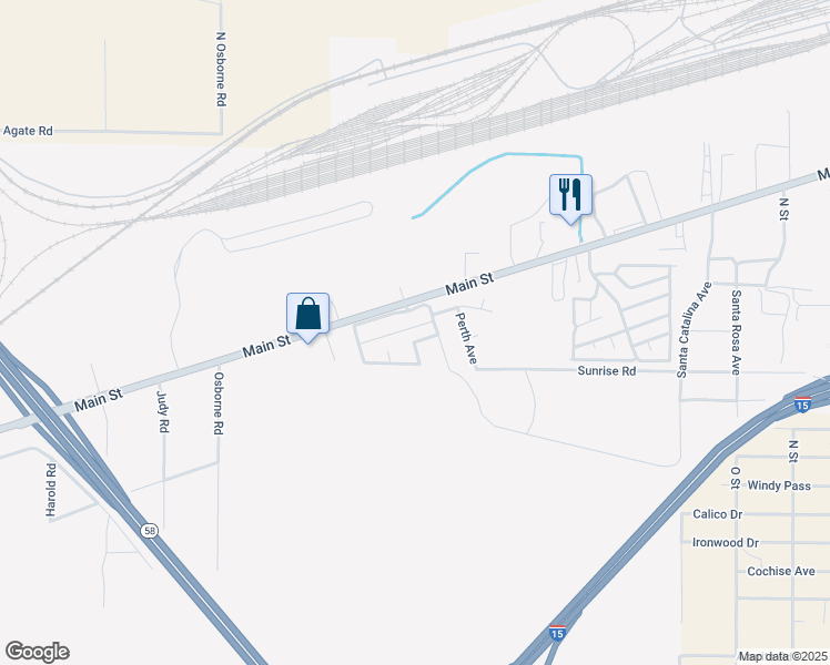 map of restaurants, bars, coffee shops, grocery stores, and more near 2585 Saint Lawrence Street in Barstow