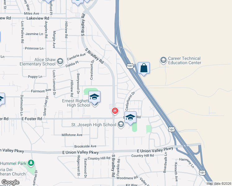 map of restaurants, bars, coffee shops, grocery stores, and more near 4027 Cherry Hill Road in Santa Maria