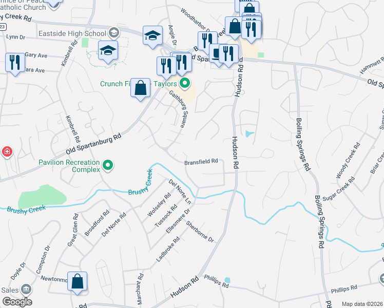 map of restaurants, bars, coffee shops, grocery stores, and more near 1 Bransfield Road in Taylors