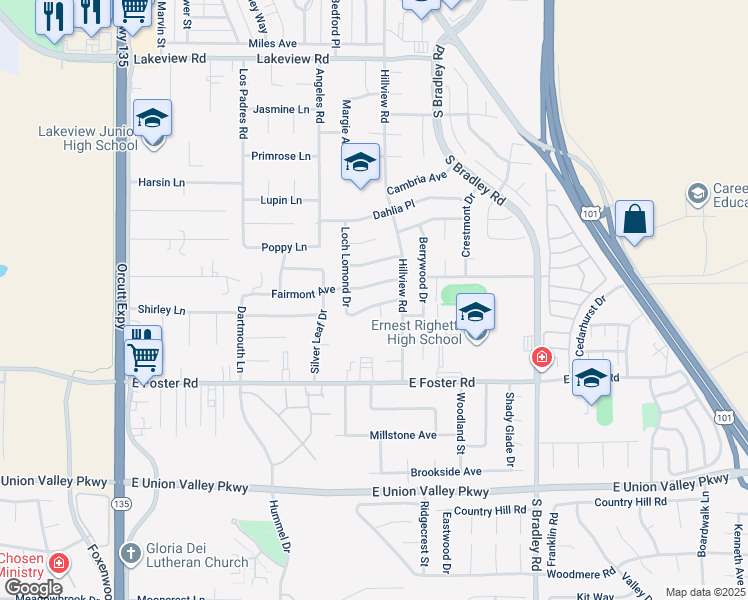 map of restaurants, bars, coffee shops, grocery stores, and more near 4061 Loch Lomond Drive in Santa Maria