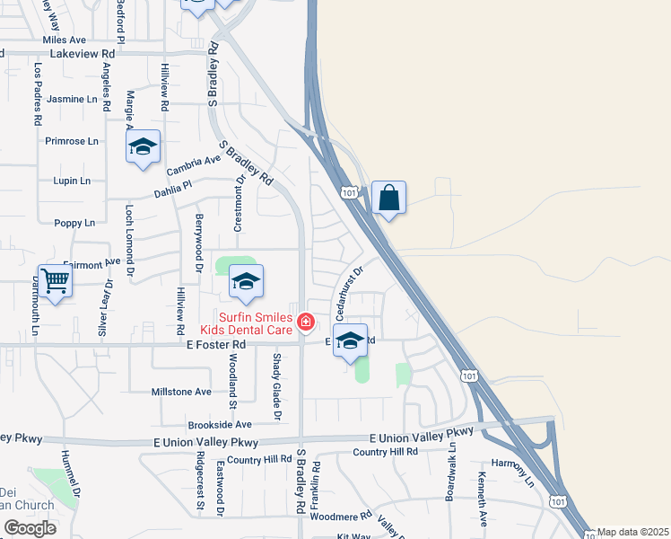 map of restaurants, bars, coffee shops, grocery stores, and more near 4032 Berwyn Drive in Santa Maria