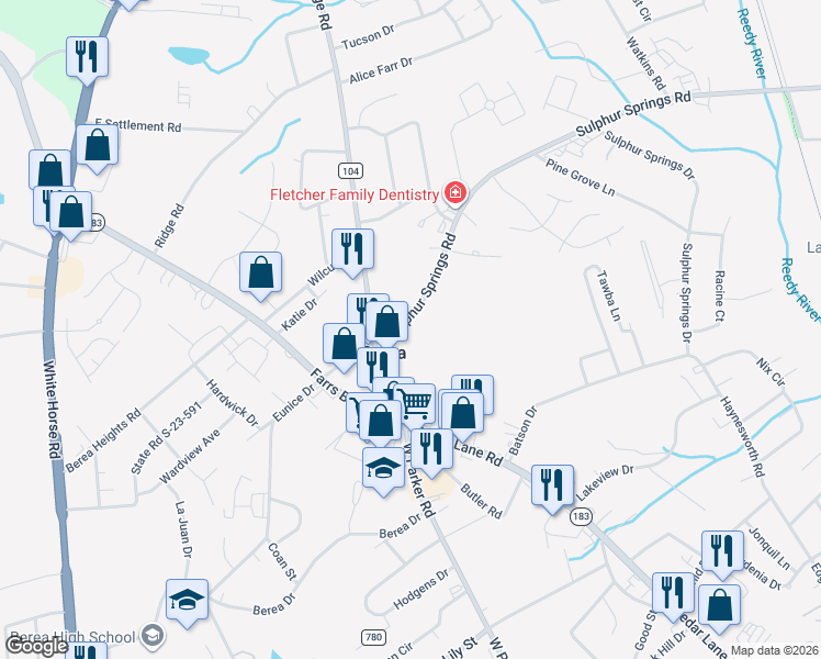 map of restaurants, bars, coffee shops, grocery stores, and more near 651 Sulphur Springs Road in Greenville