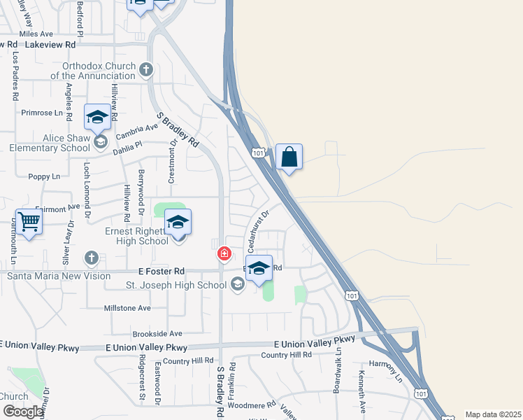 map of restaurants, bars, coffee shops, grocery stores, and more near 3984 Berwyn Drive in Santa Maria