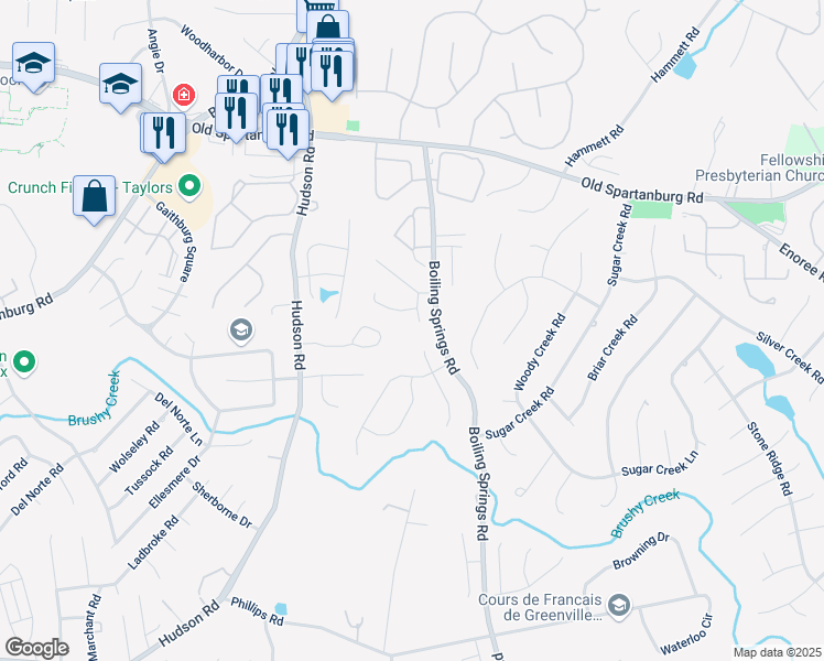 map of restaurants, bars, coffee shops, grocery stores, and more near 3 Blanding Lane in Greer