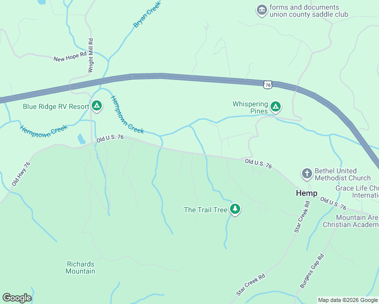 map of restaurants, bars, coffee shops, grocery stores, and more near 13074 Old U.S. 76 in Morganton